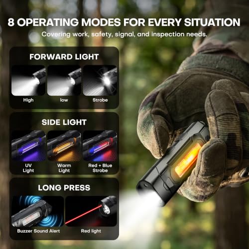Black Rechargeable Keychain Flashlight with Magnetic Base - Compact & Multi-Function