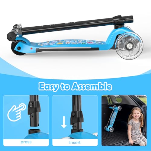 Kids Scooter with Light-Up Deck & 7 Lighting Effects - Blue, Adjustable Height