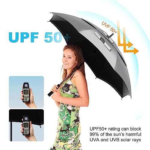 Silver 68-Inch UPF50+ Sun Umbrella UV Protection Windproof Golf Canopy