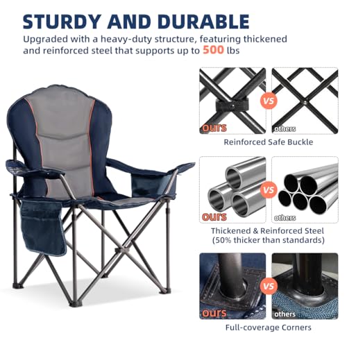 Heavy Duty Camping Chair with Side Table & Cooler Bag - Blue & Gray, 1 Pack