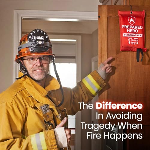 Prepared Hero XL Emergency Fire Blanket 4 Pack - Fire Safety & Heat Shield for Kitchen, Home, Car