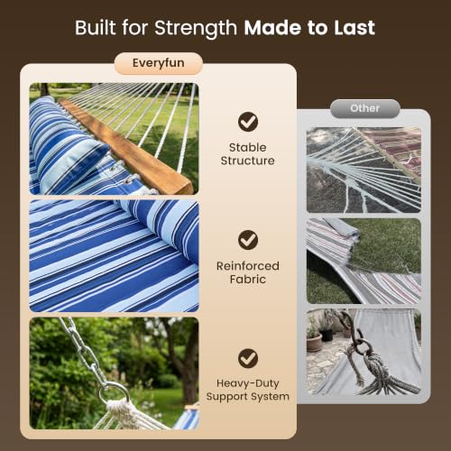 Everyfun Blue 2-Person Quilted Hammock with Spreaders, 500lbs Capacity Outdoor Lounger