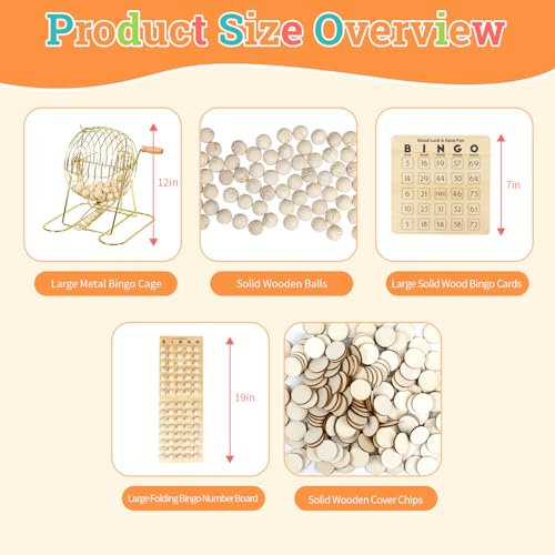 Deluxe Wooden Bingo Game Set with Metal Cage & Reusable Cards – Family & Party Game