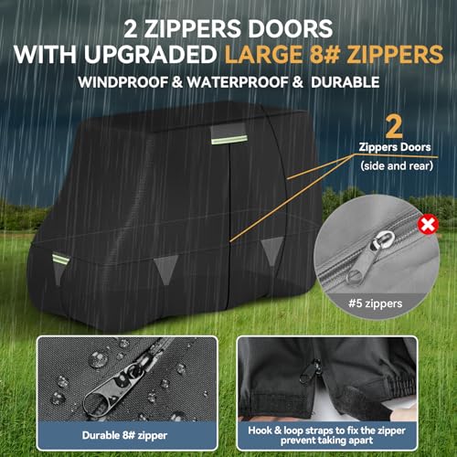Black Golf Cart Cover Waterproof 1200D Solution-Dyed Fit for 2+2 Passengers