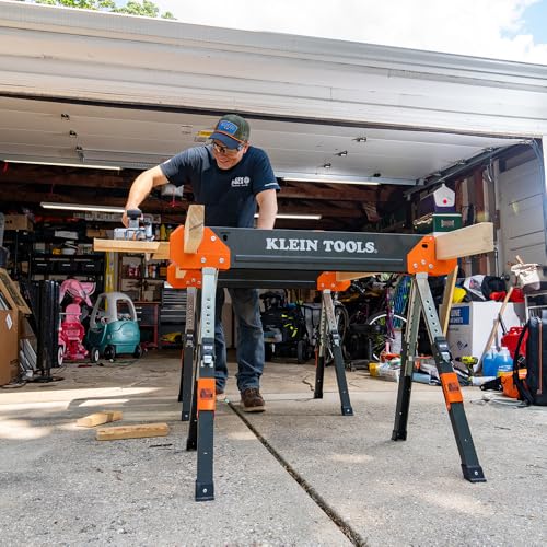 Adjustable Legs Folding Saw Horse Set - 2 Pack Heavy-Duty Support