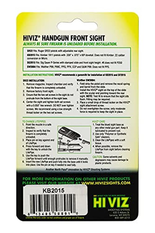 HIVIZ unisex adult HiViz KB2015 Kimber Interchangeable LITEWAVE Front Handgun Sight, Green, Red, and White, One Size US