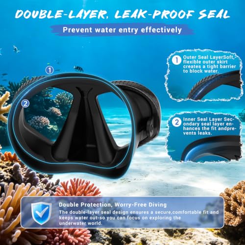 Adult Snorkeling Gear Set with Dry-Top Snorkel & Mask - Black