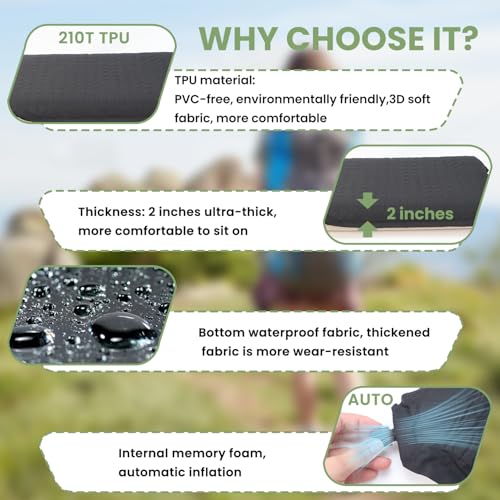 Inflatable Stadium Seat Cushion - Memory Foam, Portable for Travel, Camping & Indoor Use - Standard