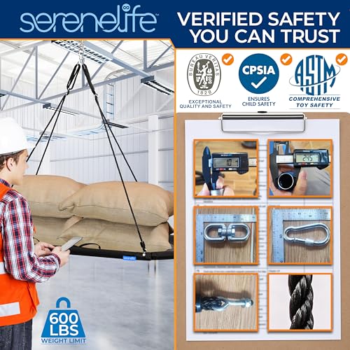 SereneLife Black 67" Oval Saucer Swing Set with Weatherproof Hanging Kit, Supports 700 lbs