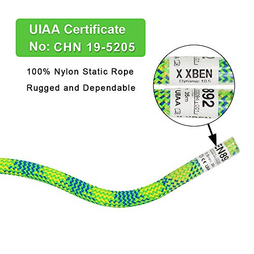 X XBEN 10.5mm Dynamic Climbing Rope 35M Green for Rock & Mountaineering