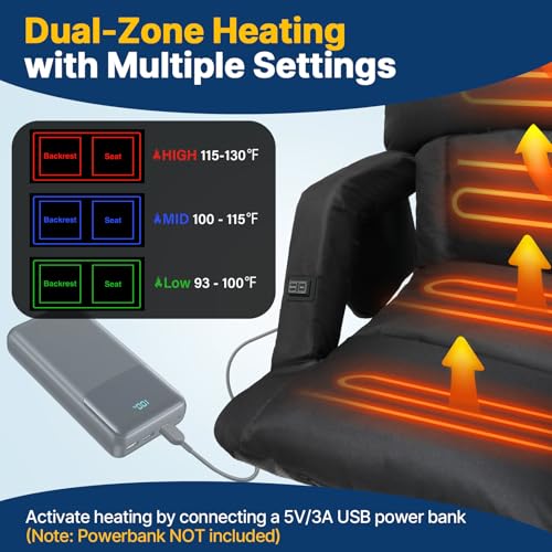 DEKEMASTER 23-Inch Heated Stadium Seat with Back Support, Sofa-Style Comfort Black 1pcs