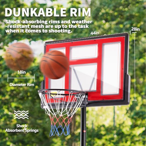 DUMOS 10FT Adjustable Portable Basketball Hoop with 44-inch Shatterproof Backboard, Fillable Base & Wheels - Red & Black, Indoor/Outdoor