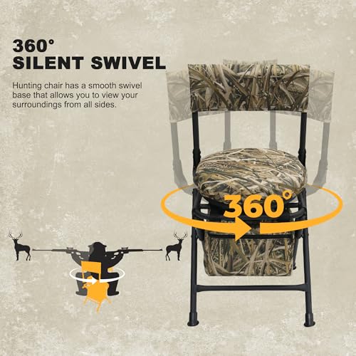 MDSTOP No. 3 Reed Camo 360 Swivel Hunting Chair for Ground Blind, Silent & Folding