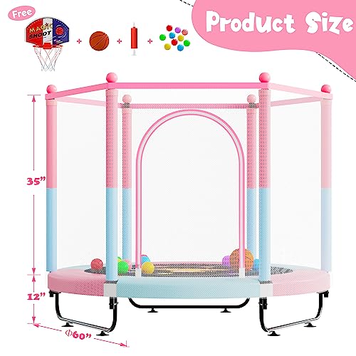 VGMiu 60-Inch Indoor & Outdoor Toddler Trampoline with Safety Net - Pink/Blue 5FT