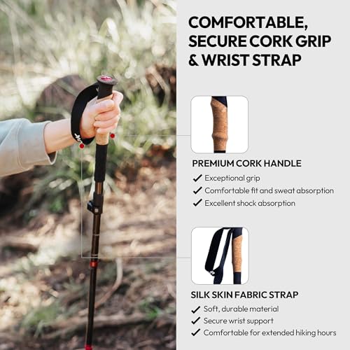 Lightweight Carbon Fiber Trekking Poles with Cork Handle - Adjustable Hiking Poles