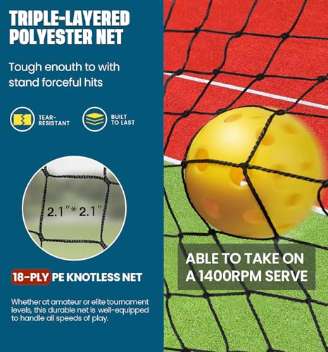 Portable Pickleball Net Set - 22 FT Regulation Size with Ball Collector - Yellow/Black