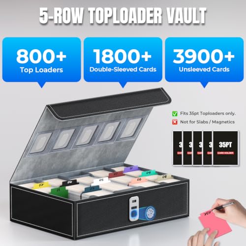 TIME EMIT 3900+ Card Storage Box with Fingerprint Lock & Display Windows - Black/Gray