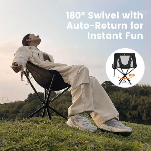 Portable Camping Chair with Swivel & Auto-Return - Lightweight Compact Folding Seat for Adults, Black