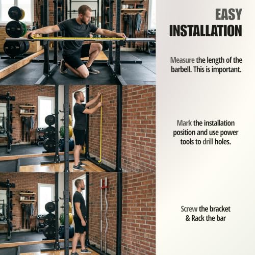 SIWOOD Black Wall-Mount Olympic Barbell Hanger for Bars Under 33mm Diameter - 1 Hook