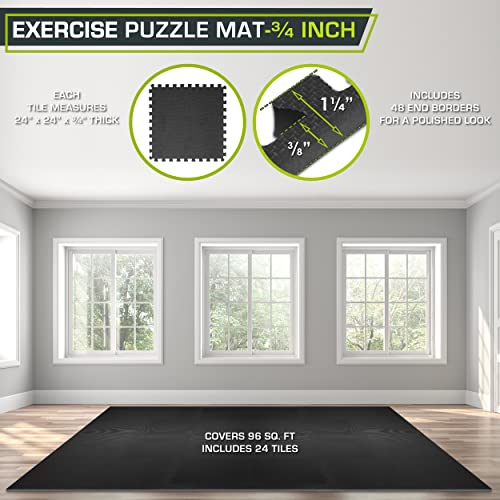 Black Interlocking Exercise Puzzle Mat ¾-Inch Thick - 24 Tiles, 96 SQ FT - Dense EVA Foam Flooring for Gym & Home Protection (Variation of THIS listing)