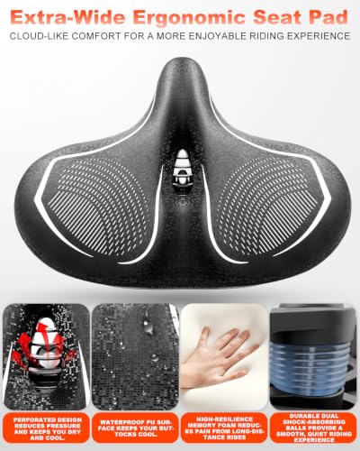 Oversized Waterproof Bike Seat 14.5W for Men Women Fat People Extra Wide Leather