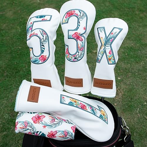 BAIRBRE White Leather Golf Club Headcover Set for Driver, Fairway & Hybrid - 4PCS