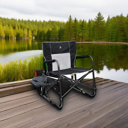 GCI Outdoor Freestyle Rocker XL with Side Table - Black Folding Rocking Chair