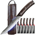 SYOKAMI Steak Knife Set of 6 - Portable Leather Roll & Sheaths, Non-Serrated Edges