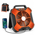 Portable Solar Powered Fan with Rechargeable Battery & LED Light - Black & Orange