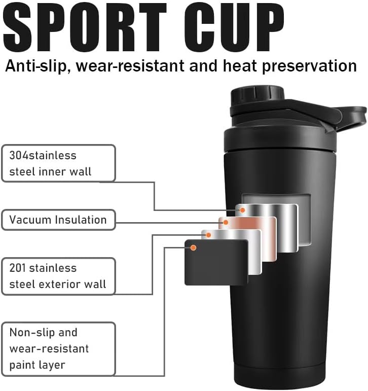 ProActive 28oz Stainless Steel Shaker - Insulated Gym Bottle with Mixing Ball & Tea Infuser | Leakproof, BPA-Free, Black