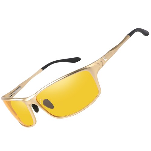 BIRCEN Night Vision Glasses for Driving: Al-Mg Metal Yellow Anti-Glare Night Glasses Reduce Eye Strain for Drivers Rain Snow