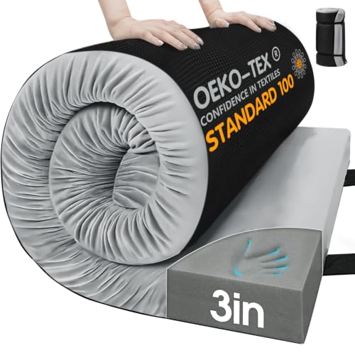 CYMULA Grey Twin Memory Foam Camping Mattress Pad 75x38x3 Inches Portable Sleeping Mat
