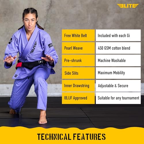 Elite Sports Women's Ultra-Light Purple BJJ Gi - IBJJF Approved Jiu-Jitsu Kimono for Girls & Women