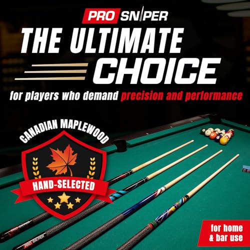 Multicolor 58-Inch Canadian Maple Pool Cue Set of 4 with Low-Deflection Shafts & Chalks - Prosniper Billiard Cues for Home & Bar