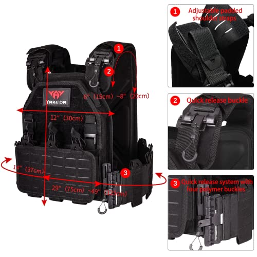 BOMTURN Black Tactical Vest for Men with Quick Release & Laser-Cutting MOLLE System