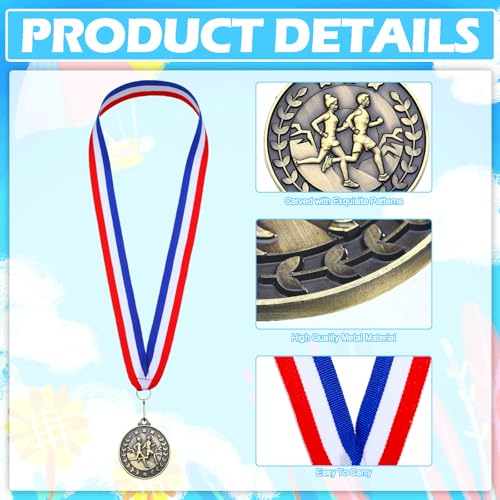 Remuuly 100 Pcs Cross Country Medal Set with Neck Ribbons, 2'' Gold Trophies - Style 1