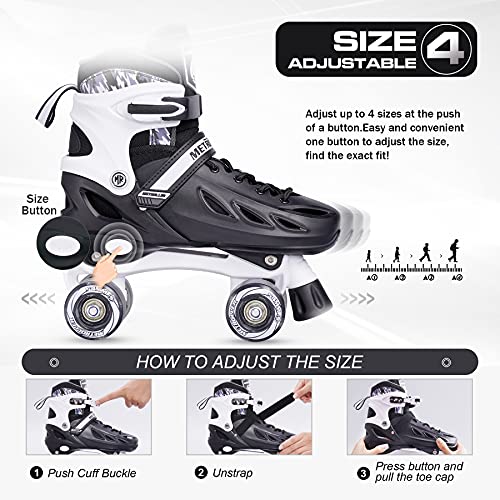 Kids & Adults Roller Skates Black XLarge - Youth & Adult Size 7-10 Men / 8-11 Women