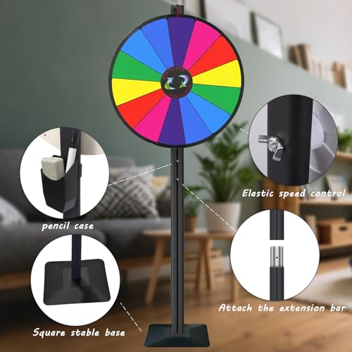 iElyiEsy 24-Inch Spinning Prize Wheel with Adjustable Height Floor Stand - 12 Slots