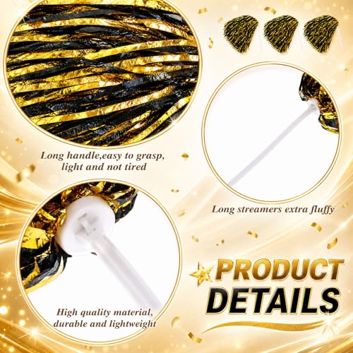 Vinsot Cheerleading Pom Poms Bulk Black Gold Mix 40 Pcs Metallic Foil School Spirit