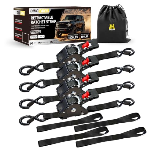 Black Retractable Ratchet Straps 1" x 11.5' 4-Pack, 1,800 lbs Break Strength