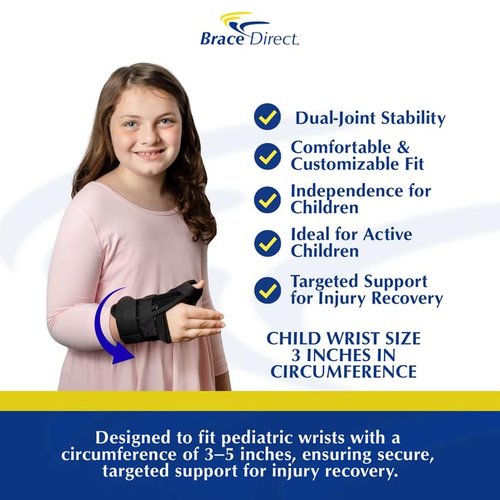 Brace Direct Pediatric Thumb Spica Wrist Splint for Kids - Childrens Thumb Immobilizer for Sprains, Tendonitis, Carpal Tunnel, Juvenile Arthritis (Child: Right Wrist 3-5" Circ)