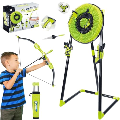 Green 18'' Bristle Target Axe Throwing Game Set for Backyard Outdoor Fun - Includes Axes, Ninja Darts, Bow & Arrows