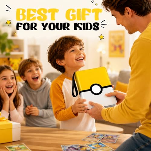 Yellow Trading Card Binder with 50 Sleeves - Portable Album with Zipper