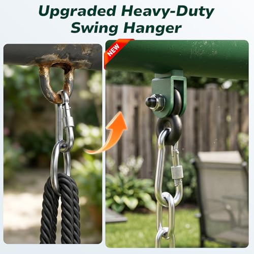 Hapfan 7.5ft Heavy Duty Metal Swing Set for Backyard - Green & Brown