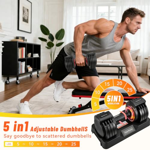 VigorBrawn 25lb Adjustable Dumbbell Set with Storage Case for Home Gym