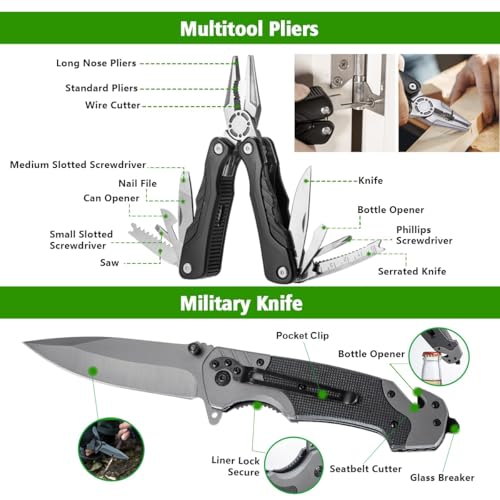 ZENHOSIT Folding Tactical Shovel & Hatchet Combo with Extendable Handle, Flashlight & Accessories for Camping & Outdoors