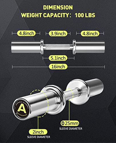 16-Inch Olympic Dumbbell Handles Set with Spring Collars for Weightlifting