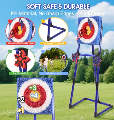 Steadyjoy Blue Backyard Axe Throwing Game Set with 6 Axes & Darts, Portable Indoor/Outdoor