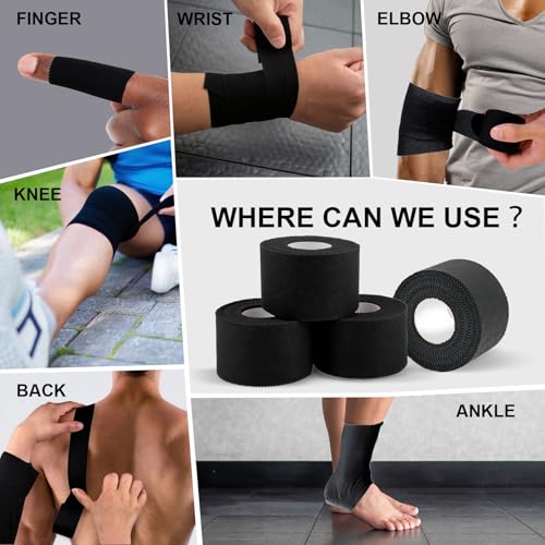 Black Athletic Tape 64 Pack - 640 Yards Strong, Easy Tear, No Residue, Gymnastics & Sports Support