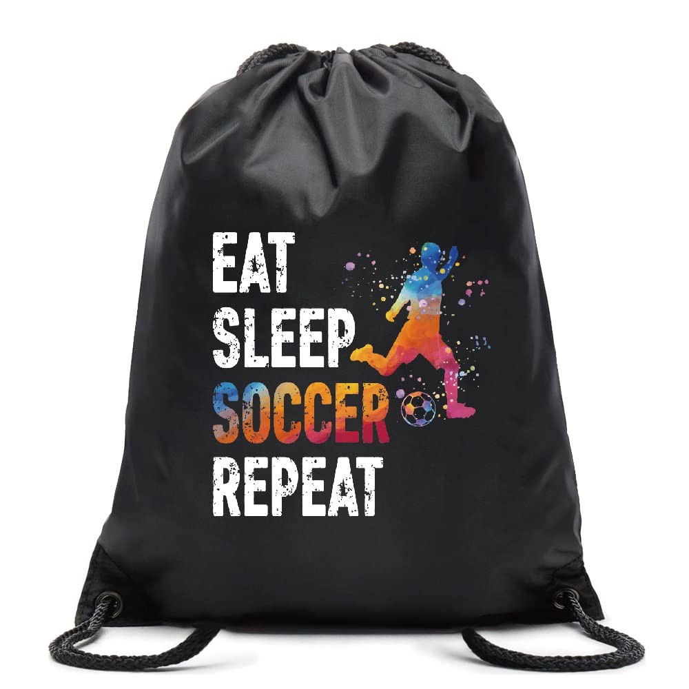 Pishovi Eat Sleep Soccer Repeat Drawstring Waterproof Backpack, Soccer Sports Bag for Man Women, Soccer Player Gifts, Soccer Gift for Soccer Lover Soccer Fan, Soccer Lover Gift Idea (A)